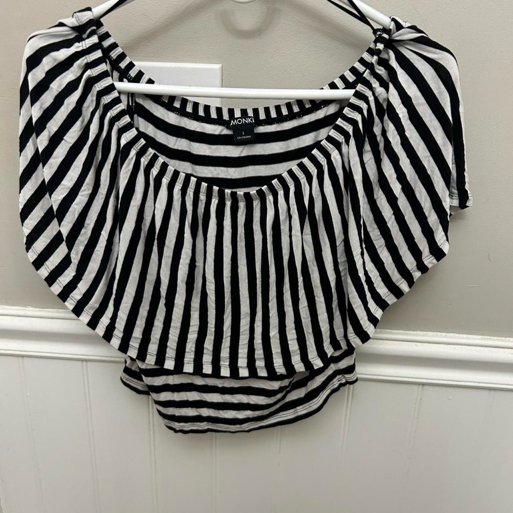 Monki Off the Shoulder Striped Black and White Blouse